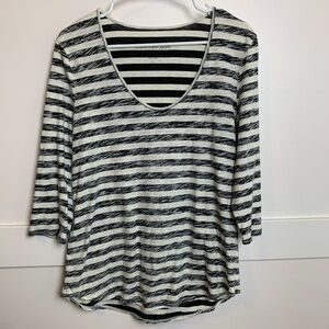 Calvin Klein Black & White Striped Scoop Neck Quarter Sleeve Shirt